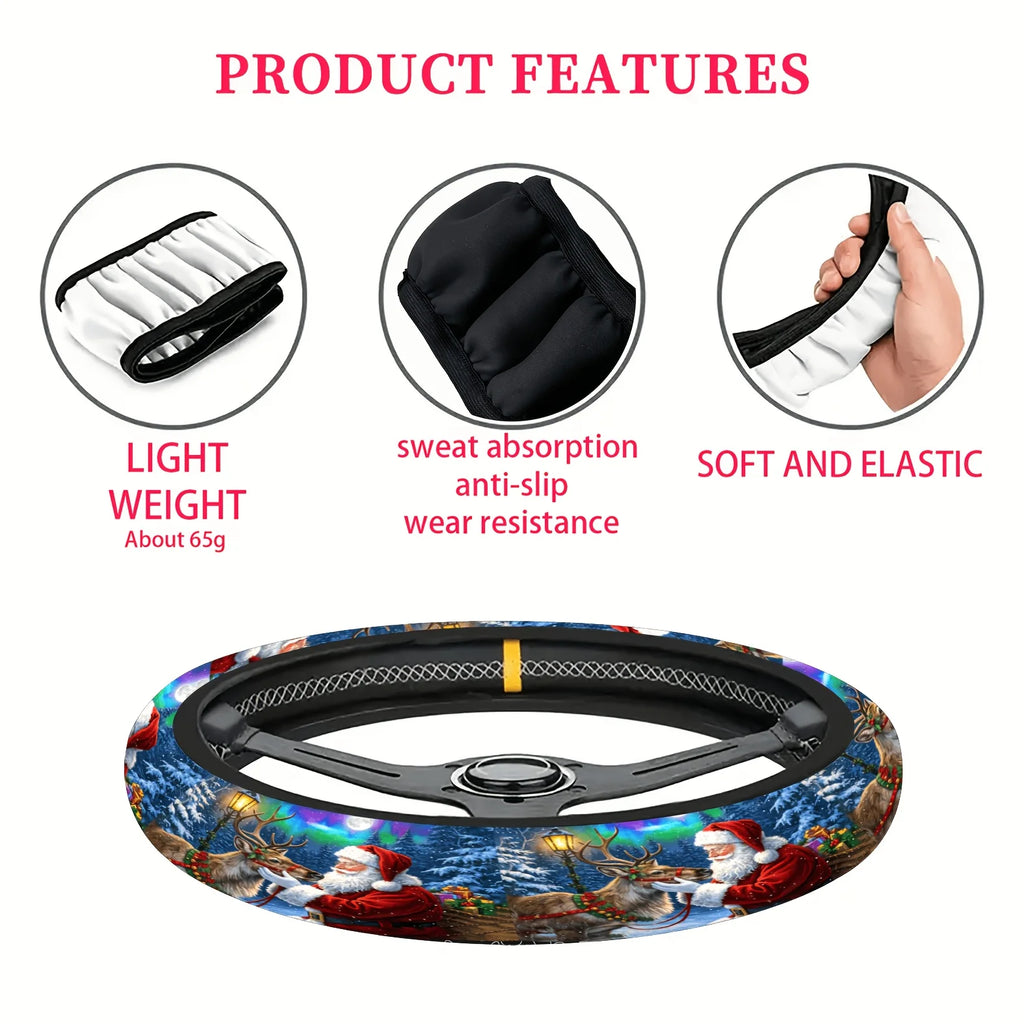 Christmas Neoprene Steering Wheel Cover – Santa & Reindeer Steering Wheel Cover HIP