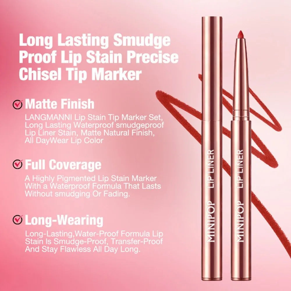 12 Colors Matte Lip Liner，Waterproof, Durable, Easy to Color, Long-Lasting,Full Plump Lip Shape Contour ，Lip Outline Cosmetic HIP