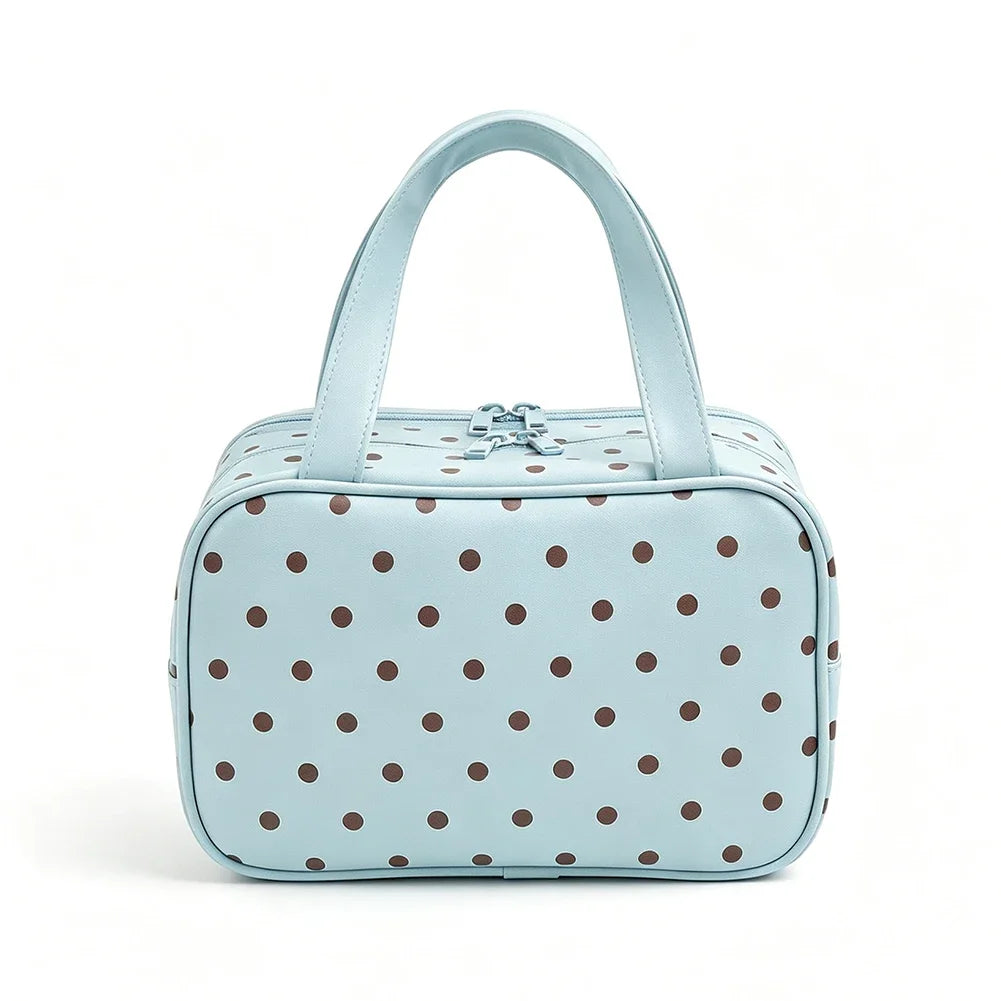 Makeup Bag Large Capacity Cute PU Polka Dot Waterproof Toilet Bags Portable Travel Multi Zone Cosmetic Storage Handbags HIP 01