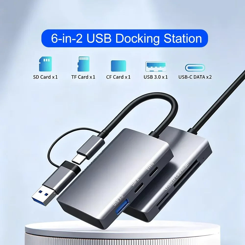 6-in-2 USB C Hub & CF/SD/TF Card Reader – 5Gbps USB 3.0 USB C Hub Adapter HIP 6-in-2 USB TYPE-C