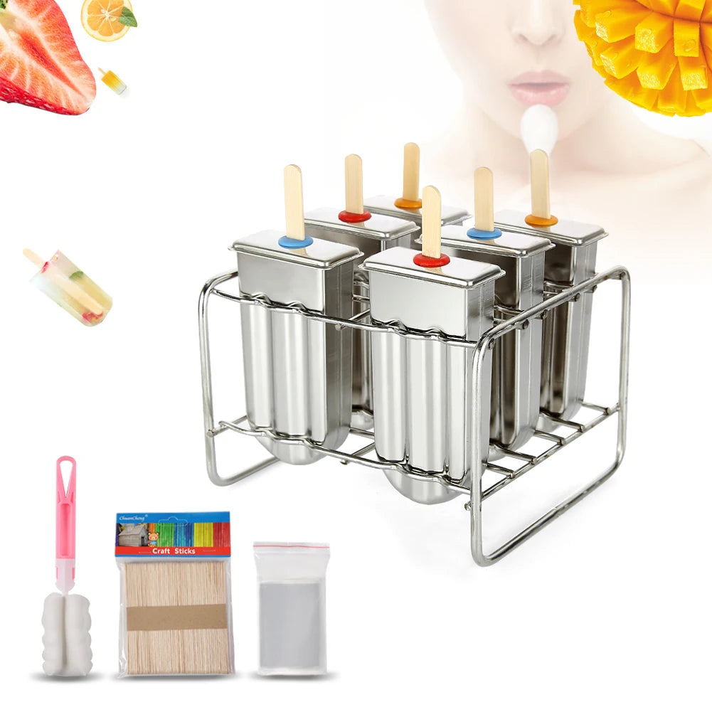 Ice Lolly Mold Stainless Steel Popsicle Mold Ice Cream Mould with Stainless Steel Stick Holder HIP silver