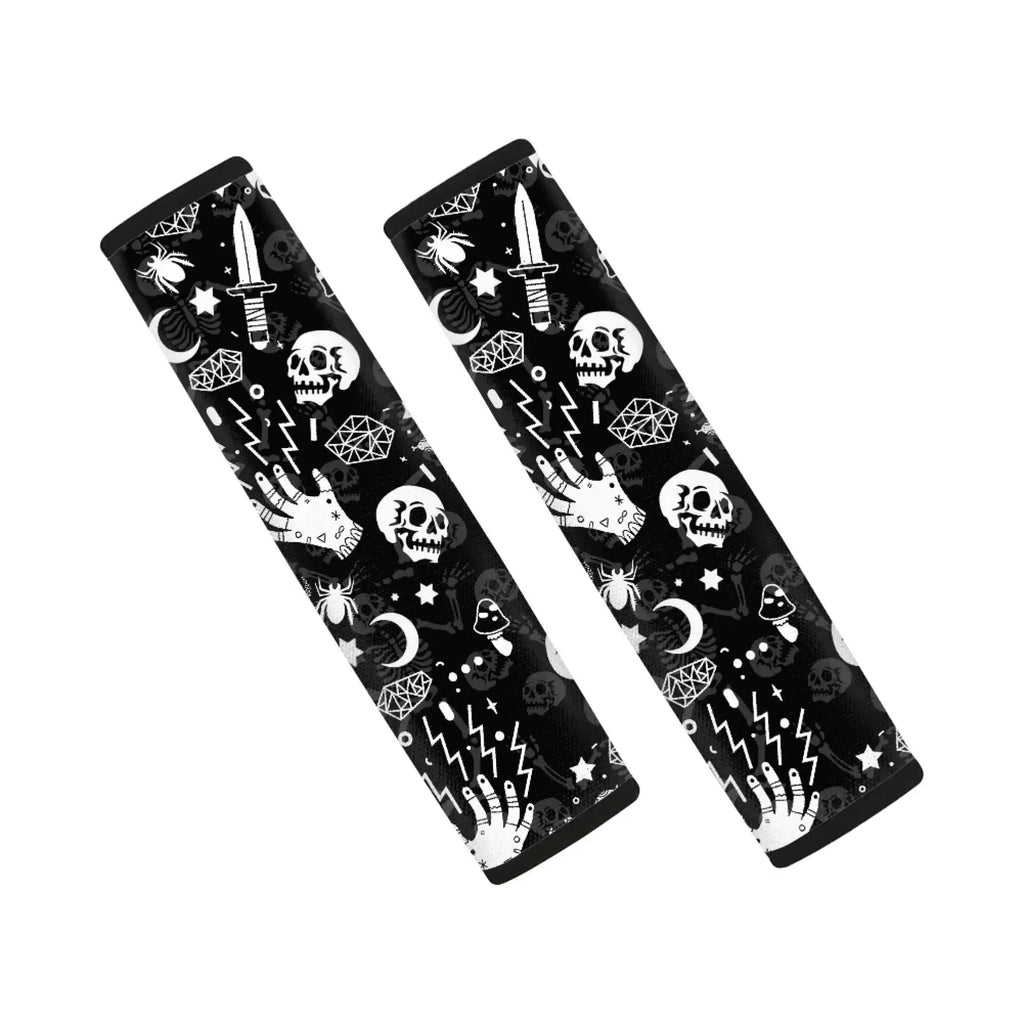 Gothic Skull Car Seat Belt Pads 4-Pack – Universal Cushion Seat Belt Cushion HIP black