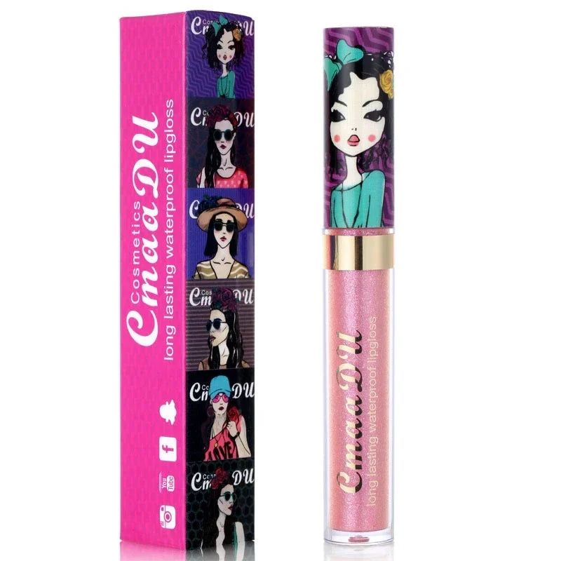 Cmaadu shimmer lip gloss beauty girl diamond glitter lip tint waterproof long lasting 12 color gold flash liquid lipstick makeup HIP