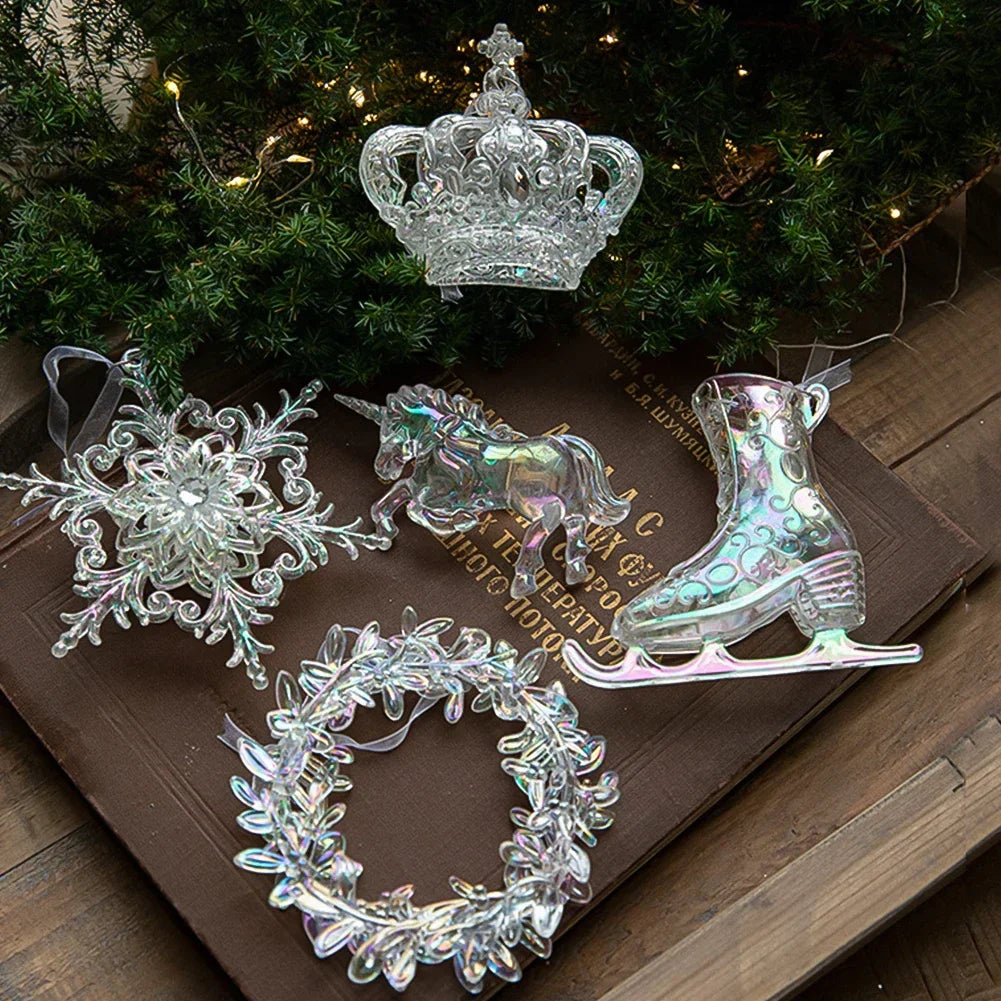 Crystal Clear Snowflake Christmas Tree Pendants Icicle Decorations For Holiday Winter Party Transparent Hanging Ornament HIP