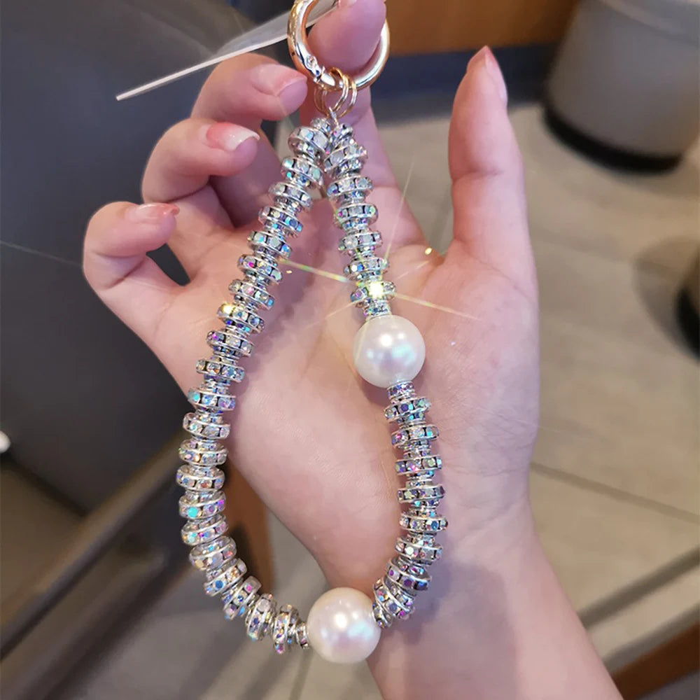 Crystal Pearl Rhinestone Phone Charm Bracelet Wrist Strap Lanyard Phone Charm Bracelet HIP
