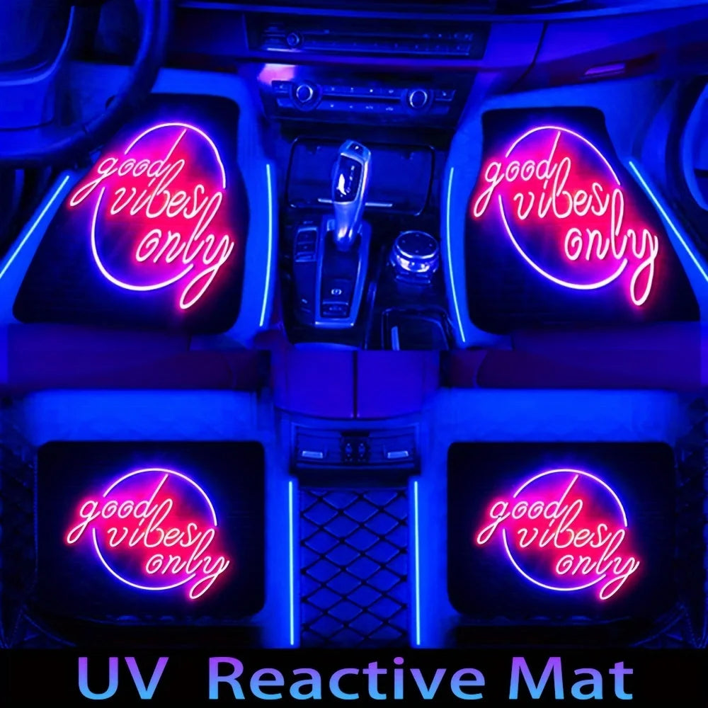 4-Piece UV Reactive Good Vibes Only Flannel Car Floor Mats Car Floor Mats HIP