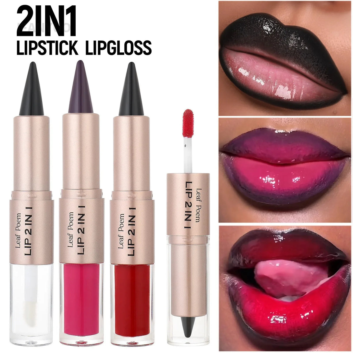 2IN1 Tapered Gradient Lipliner Pen Nude Brown Mirror Glass Lip Gloss Matte Lip Liner Waterproof Lip Contour Non Stick Makeup HIP