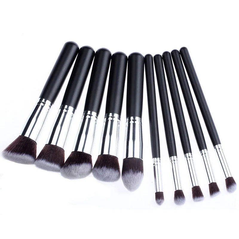 10-Piece Professional Makeup Brush Set – Face & Eye | HIP Makeup Brush Set HIP C804-Black Silver