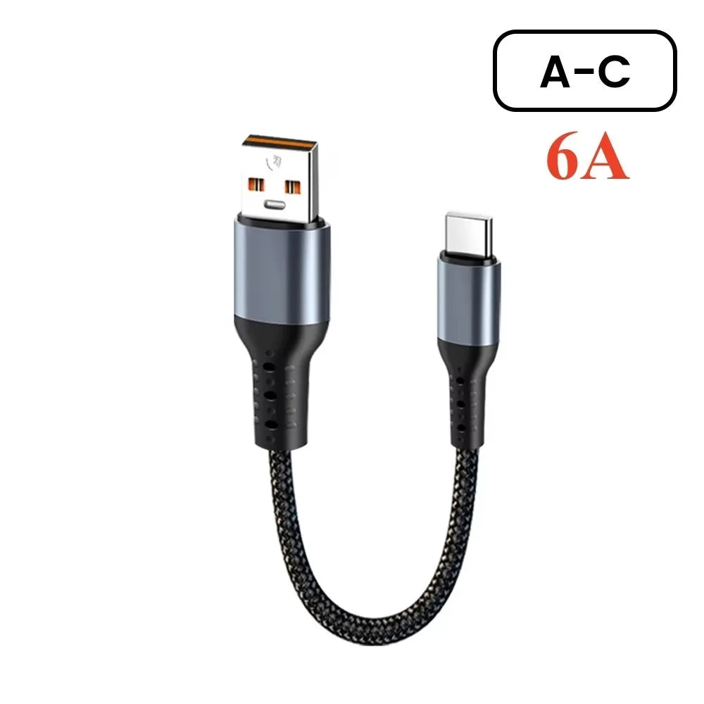 90° USB-C Fast Charging Cable 6A 66W – Short 25cm & 50cm USB-C Charging Cable HIP 0.25m USB-A to Type-C