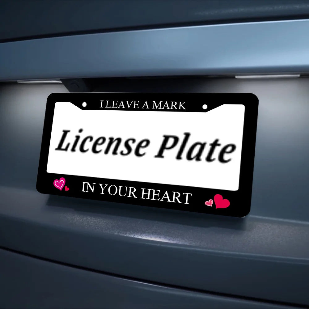2-Pack Black Aluminum License Plate Frames with Pink Hearts License Plate Frame HIP
