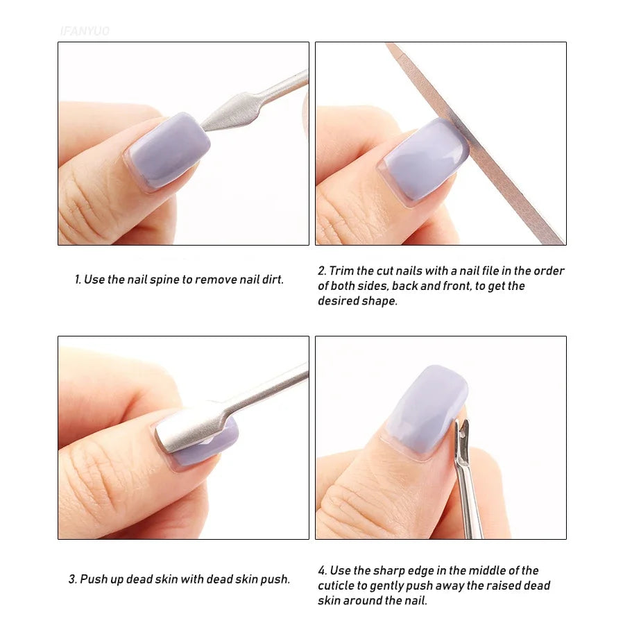 Stainless Steel Nail File Manicure Steel Push Double Side Scrub Cuticle Cutter Hangnail Fork Remove Nail Polish Salon Care Tools HIP