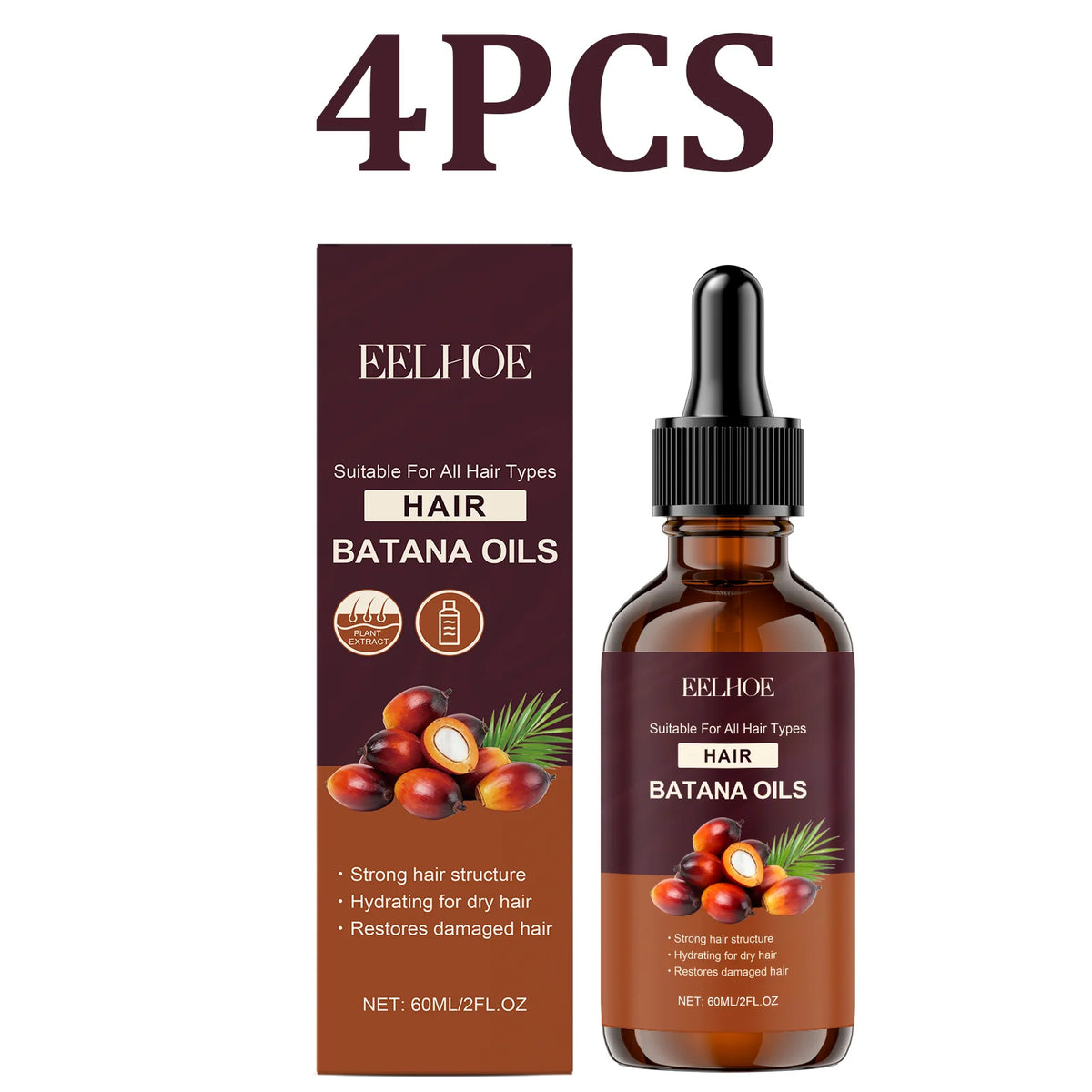 Batana & Rosemary Hair Oil Serum – Frizz Control, 60ml Hair Oil Serum HIP 4PCS