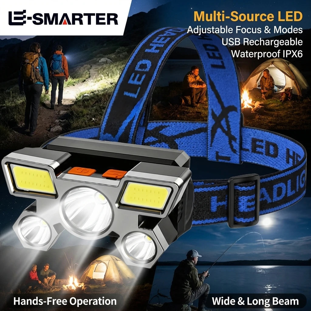 ESMARTER USB Rechargeable LED Headlamp – 4 Modes, Waterproof LED Headlamp HIP