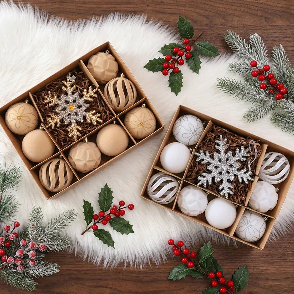 Velvet Christmas Ball Set 10Pcs/Set Snowflake Ball Pendant Shaped Plastic Christmas Ball Pendant Christmas Tree Decoration HIP