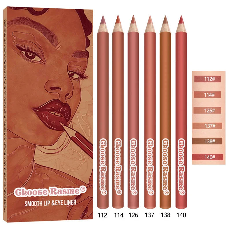 6pcs Lip Liner Pen 6 Colors Waterproof And Sweat-proof Not Easy To Fade Non-stick Cup Nude Lipstick Pencil Set Lasting Makeup HIP A