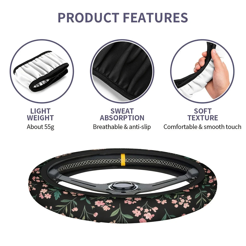 Pink Flower Steering Wheel Cover – Soft, Breathable, All-Season Steering Wheel Cover HIP