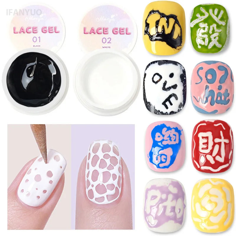8 Colors Nail Poke Art Glue Lace Hole Bubble Wave Ocean White Black Colorful Nail Hollow Painting Gel Soak Off Varnish UV LED HIP