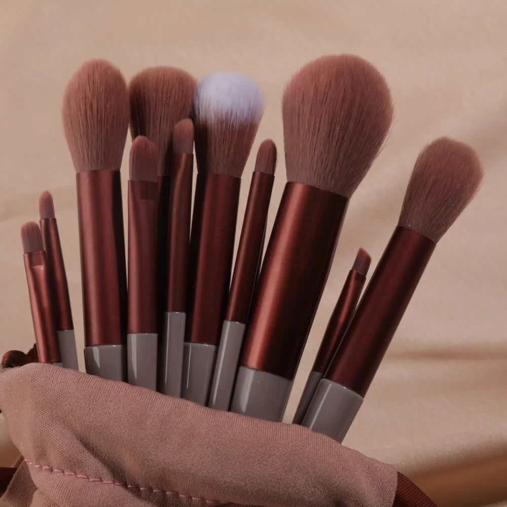 13-Piece Makeup Brush Set with Bag – Eyeshadow & Blush Makeup Brush Set HIP C505-Brown no bag