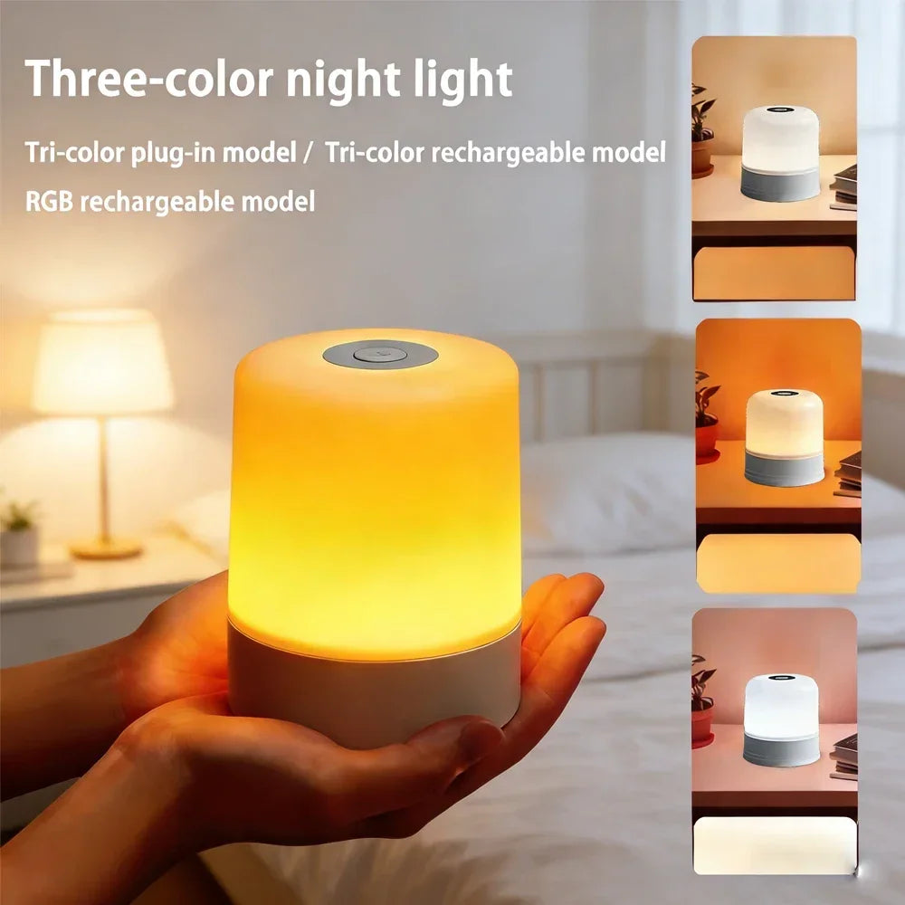 LED Night Light Dimmable Rechargeable/Plug-in Desktop Bedroom Bedside Lighting Decorative Touchscreen Reading RGB Desk Lamp HIP
