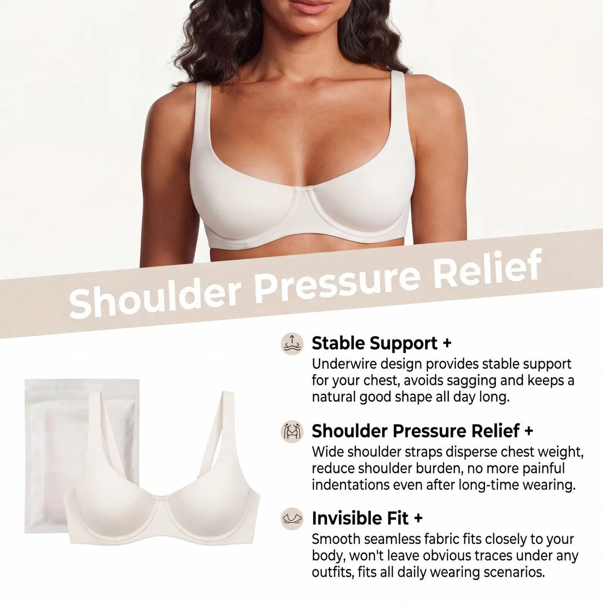 Zeriluna Women's Underwire Unlined Seamless Bra | Wide Straps Women's Underwire Bra HIP