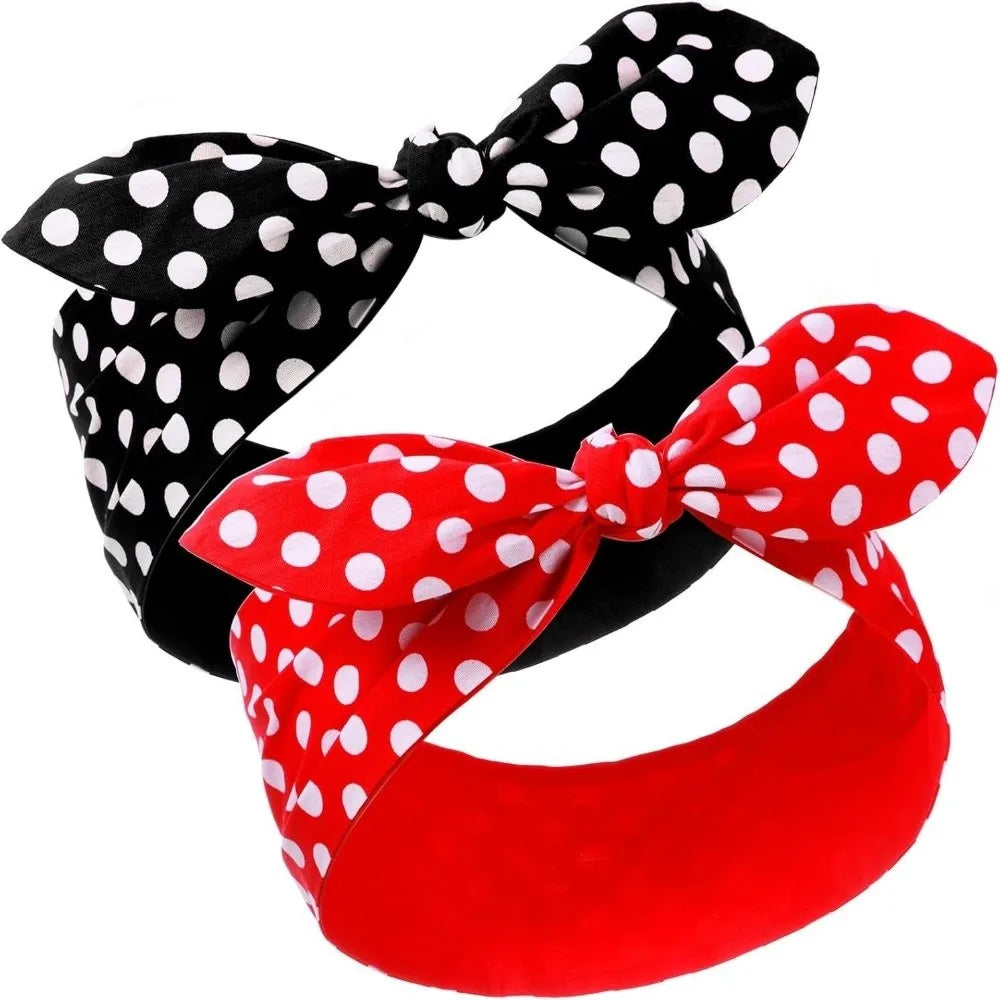 2-Pack Polka Dot Bow Bandana Headbands – Wide Hair Band Bow Headband Set HIP 01