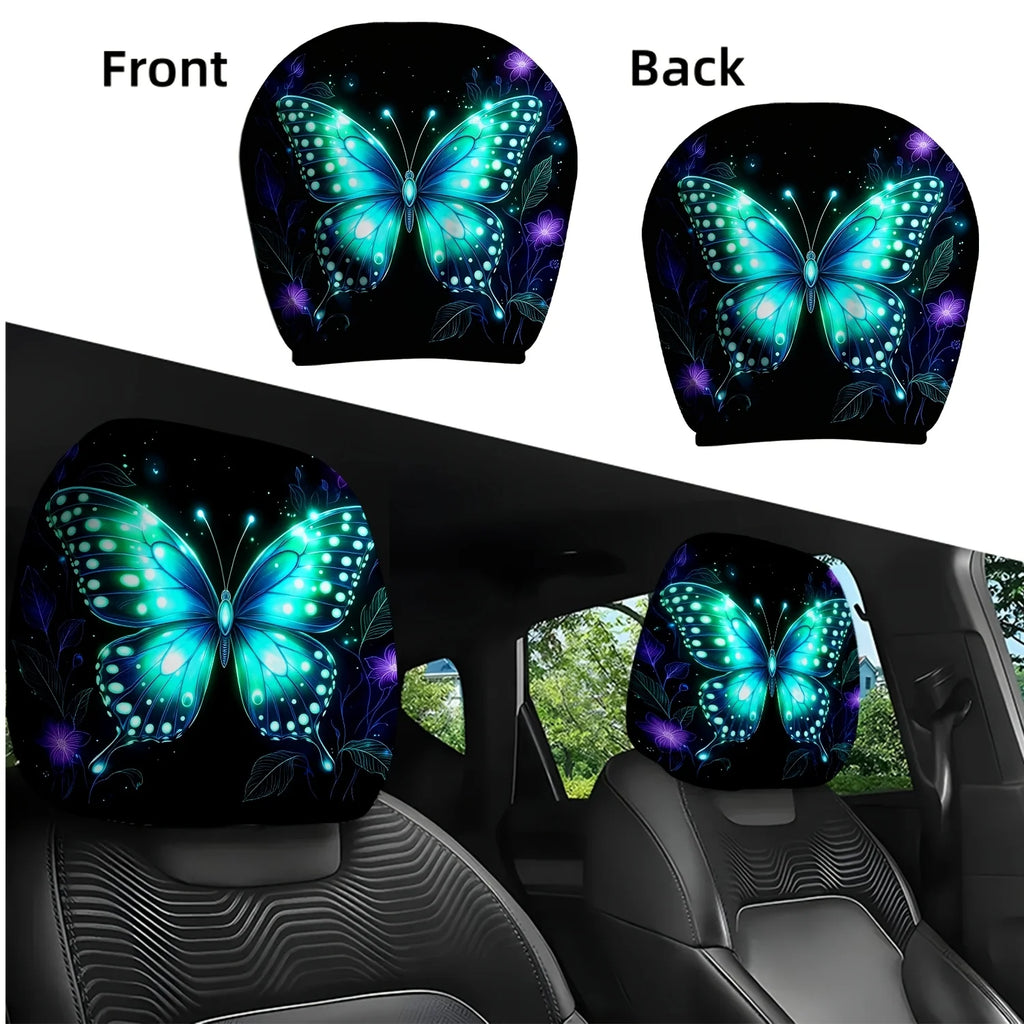 2-Pack Glow-in-the-Dark Butterfly Floral Car Headrest Covers Car Headrest Covers HIP Blue