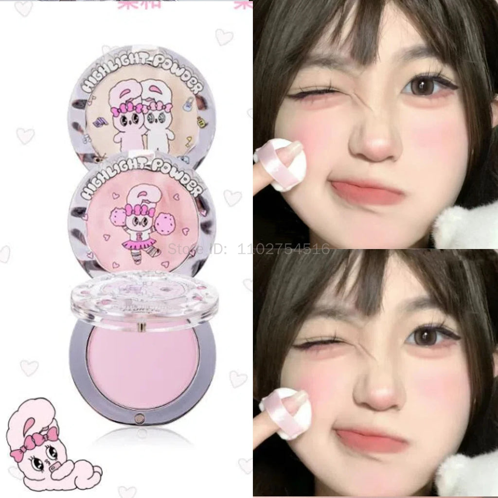 FLORTTE BUNNY Highlighter Powder & Facial Blush – Glow Highlighter Blush Powder HIP