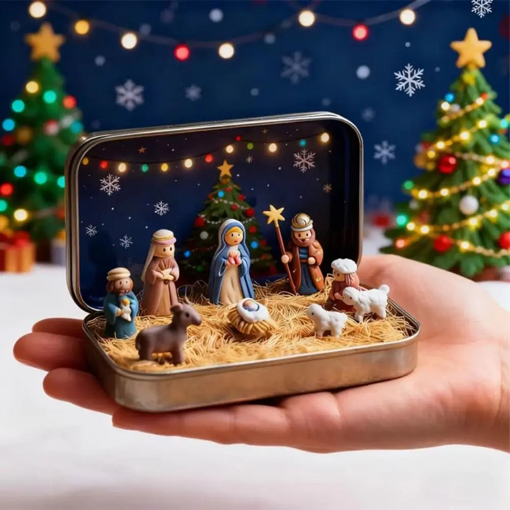 Mini Christmas Nativity Figurine Set in Keepsake Tin Box Holiday Nativity Figurine HIP