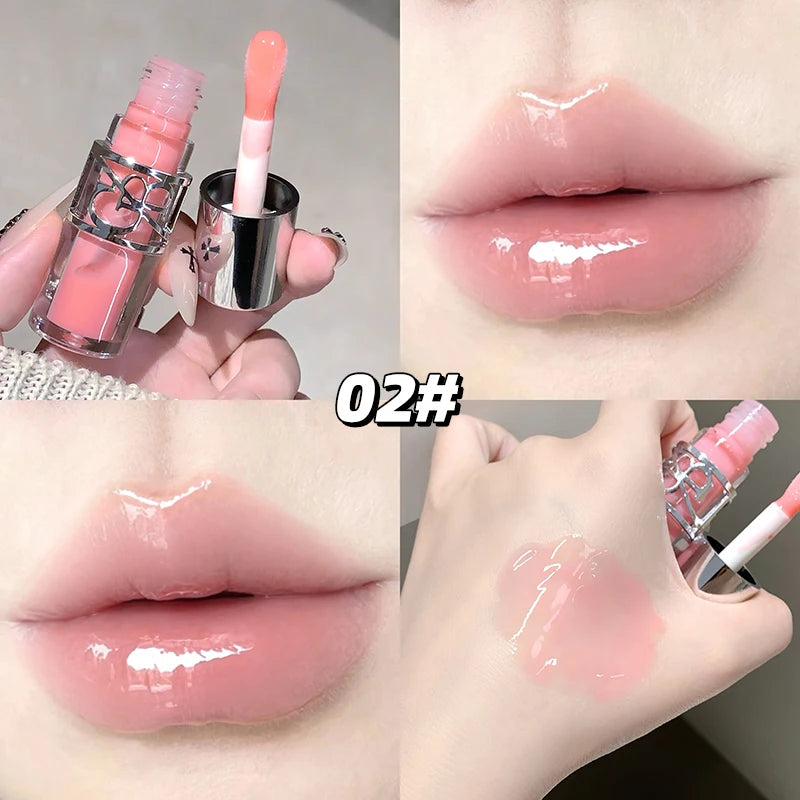 Clear Glass Gray Coffee Shine Lip Gloss Mirror Watery Moisturize Plumper Long Lasting Lip Tint Juicy Lip Oil Gloss Stain Makeup HIP 02