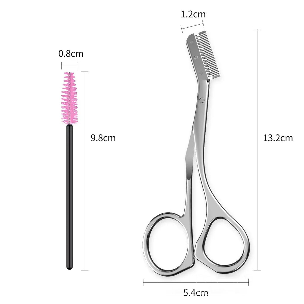 High Quality Stainless Steel Eyebrow Trimmer with Comb Brush Precision Hair Removal Shaver Scissors Eyebrows Shaping Makeup Tool HIP Scissor and Brush