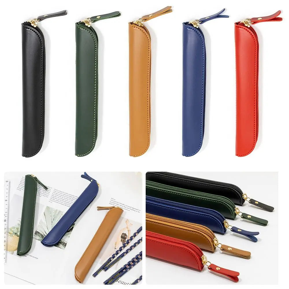 PU Leather Pen Pouch – Waterproof Curved Zipper Pencil Bag Pencil Case HIP