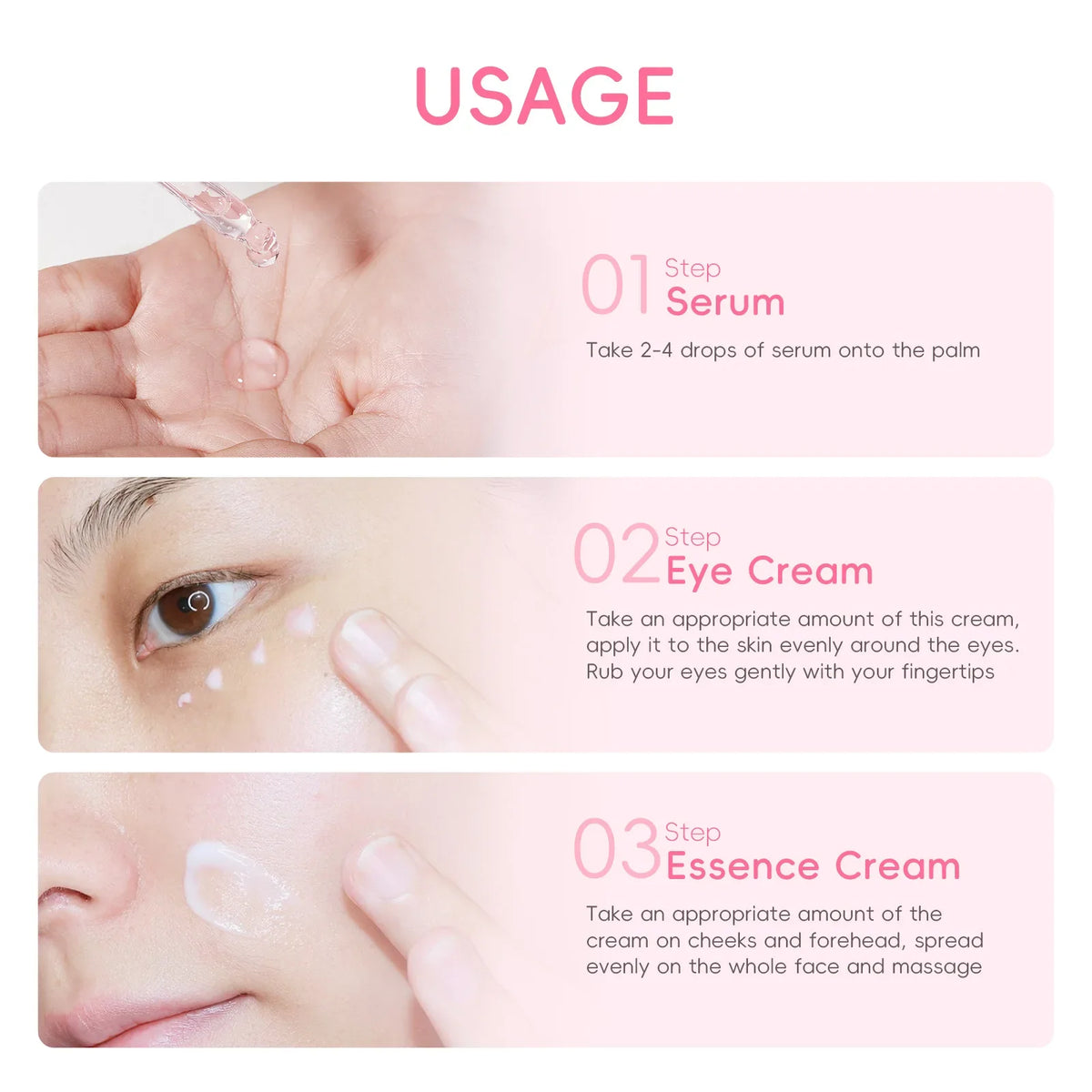 LAIKOU Sakura 3-Piece Skincare Set – Serum, Eye Cream & Essence Skincare Gift Set HIP