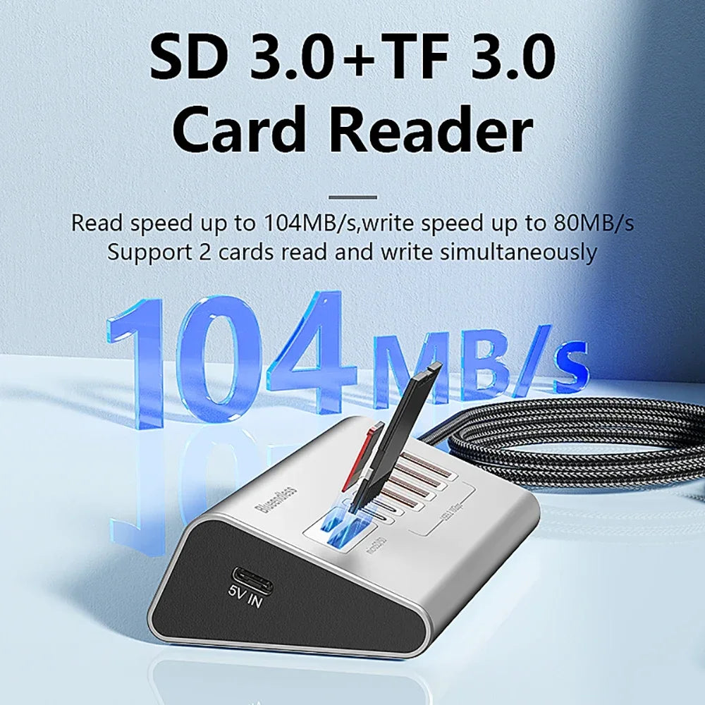 KEBIDUMEI 9-in-2 USB 3.2 Hub 10Gbps Docking Station + Card Reader USB Docking Hub HIP