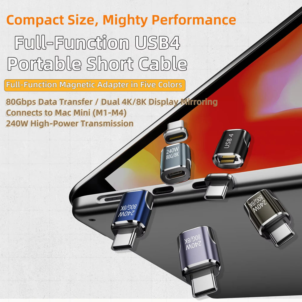 Magnetic USB4 Thunderbolt 4/3 USB-C Adapter – 240W 80Gbps 8K USB-C Adapter HIP