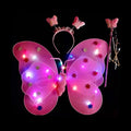 3/4Pcs/Set Double Layers Girls Led Flashing Light Fairy Butterfly Wing Wand Headband Costume Toy Gift Halloween Decoration HIP 3pcs Rose Red