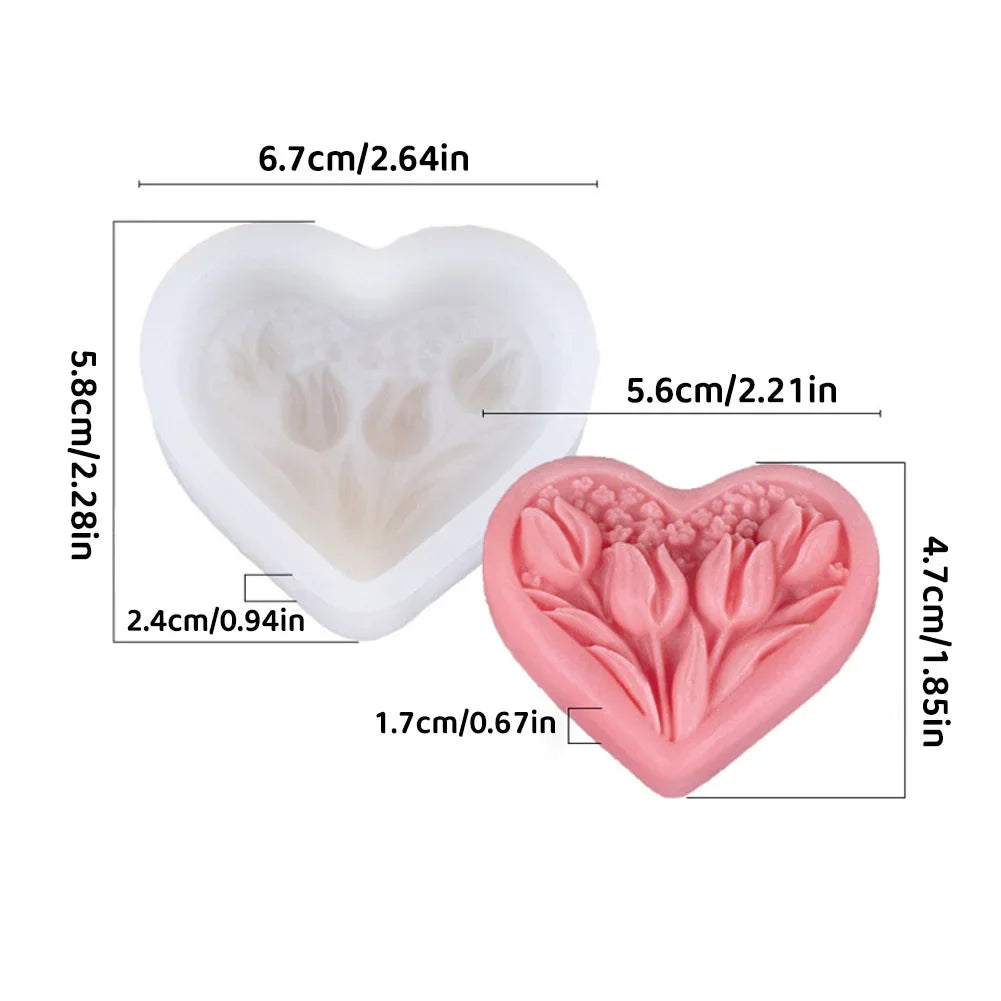 Creative Silicone DIY Flowers Mold Floral Heart Tulip Candle Mold Easy Release Clean Mold for Candle Soap Resin Plaster Ornament HIP 02