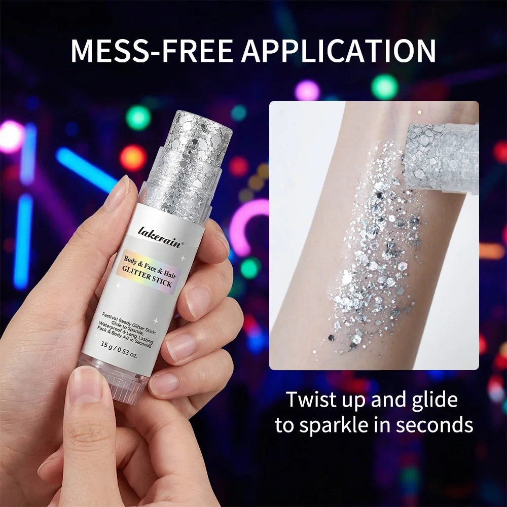 Hair Glitter, Pink Glitter Stick for Hair and Body, Hair & Body Sparkle On-The-Go Singer Concert Music Rave Festival-Ready Shimm HIP