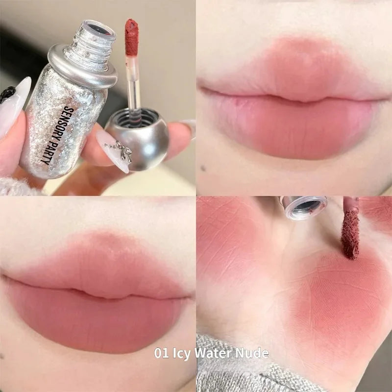 Velvet Matte Lip Tint Liquid Lipstick Long Lasting Waterproof Lip Gloss Pink Makeup Soft Texture Moisturizing Beauty Cosmetic HIP 01 Icy Water Nude