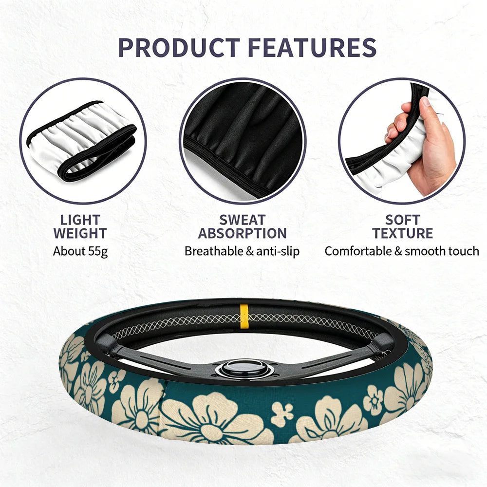 Floral Blue Blossoms Steering Wheel Cover – Universal Fit Steering Wheel Cover HIP