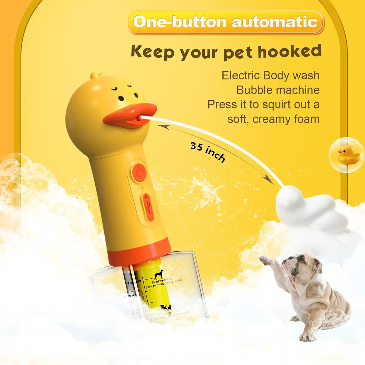 Yellow Duck Electric Foam Machine ,Handhold Automatic Soap Dispenser Foam Machine Launcher For Cat & Dog Bathing Pet Accessories HIP