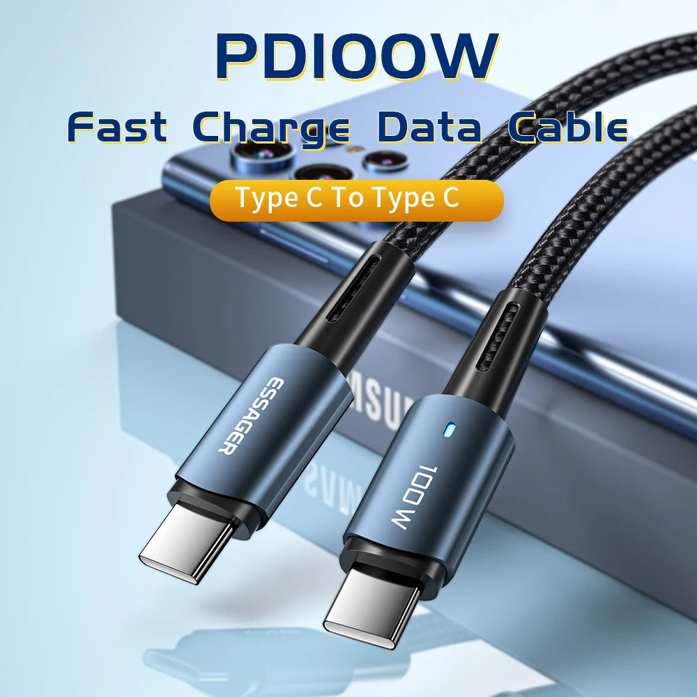 Essager PD 100W USB-C to USB-C Fast Charging Cable with LED USB-C Charging Cable HIP