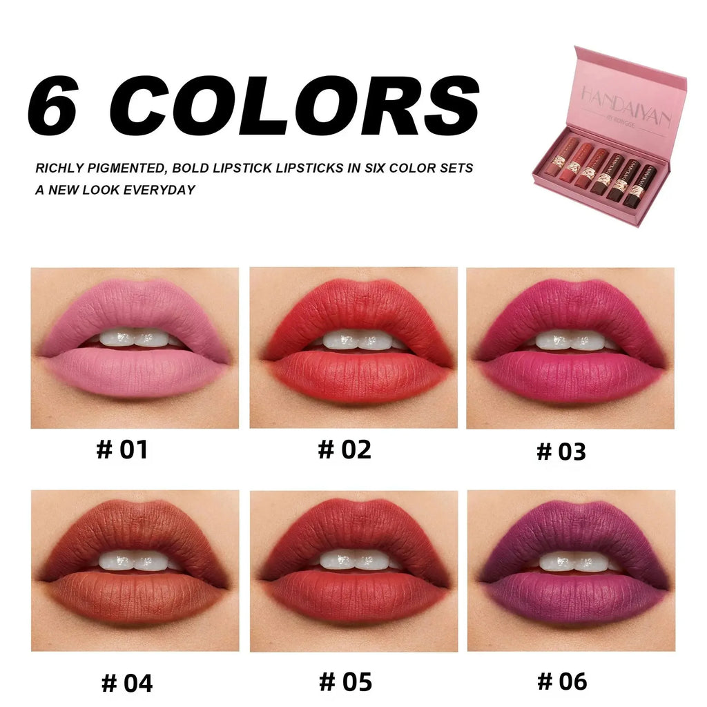 Handaiyan 6-Piece Matte Lipstick Gift Set – Long-Lasting Color Matte Lipstick Set HIP