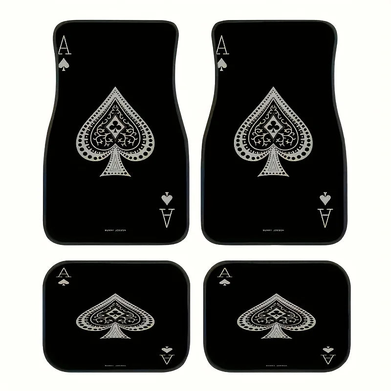 4-Piece Spades Ace Car Floor Mats – Anti-Slip Universal Fit Car Floor Mats HIP black