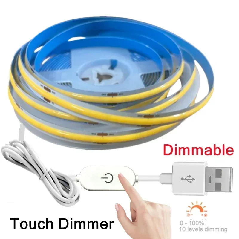 5M USB COB LED Strip 5V 320LEDs/M Dimmable Touch Sensor Light COB LED Strip Light HIP