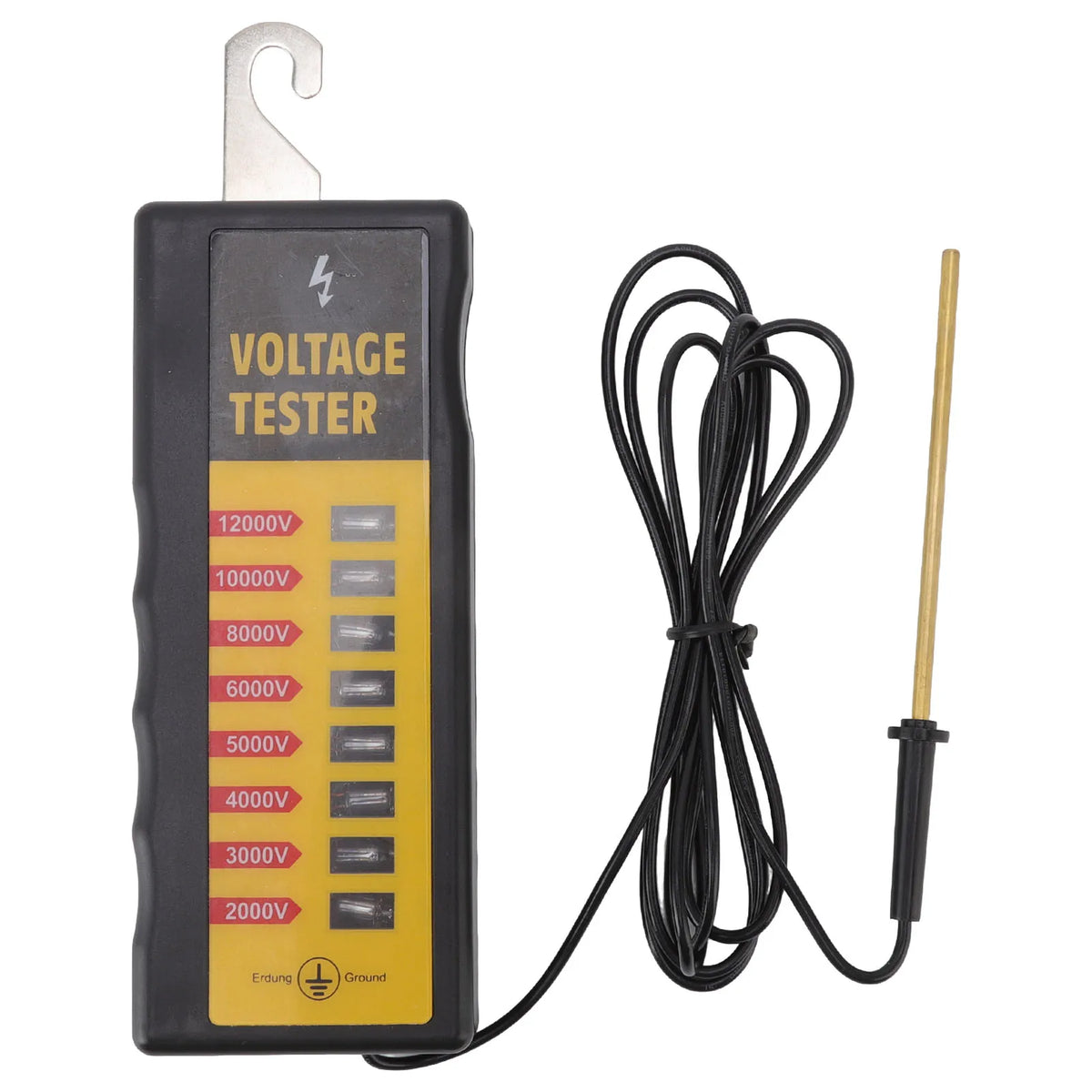 Electric Fence Voltage Tester 8 Neon Lights Maximum 12KV Waterproof Portable Fence Fault Finder for Farms Livestock HIP black