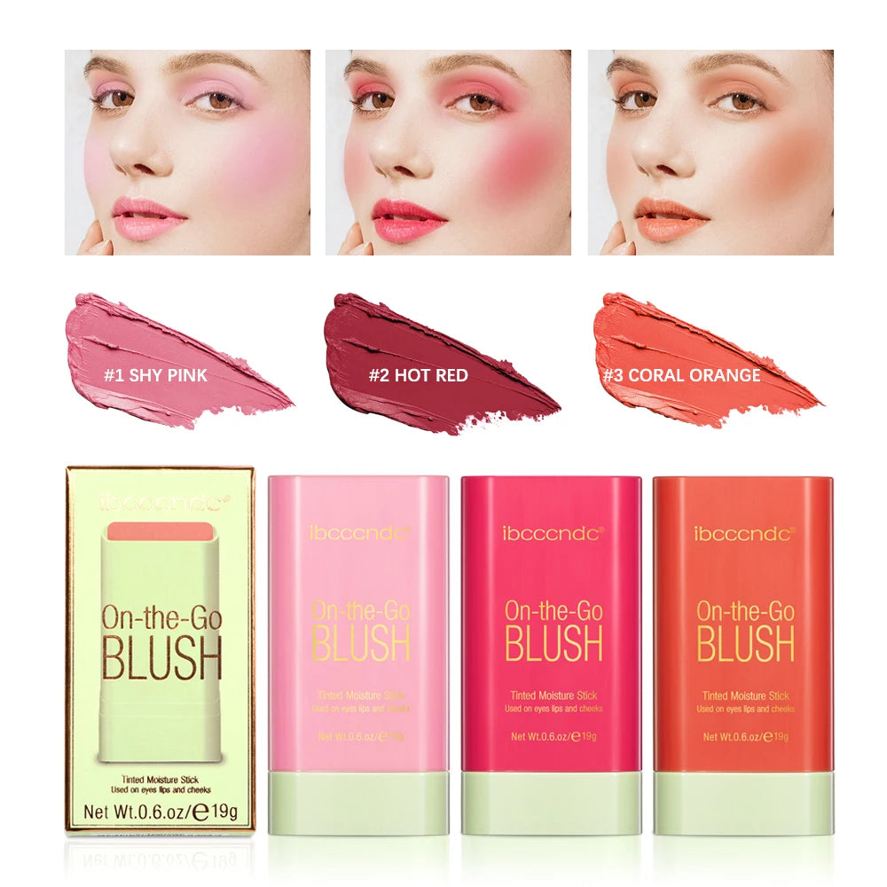 Tinted Mositure Blush Stick Face Pink Cream Cheek Blusher Cosmetics 3 in 1 Makeup Tubes used on lips eyes cheeks HIP