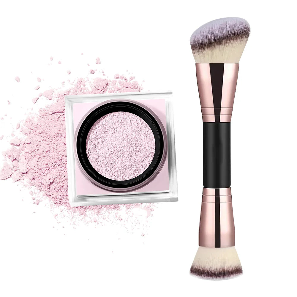2 Count Loose Setting Powder & Brush Long Lasting Waterproof Oil Control Matte Natural Brightening Face Powder Cosmetics HIP 2Rose andbrush