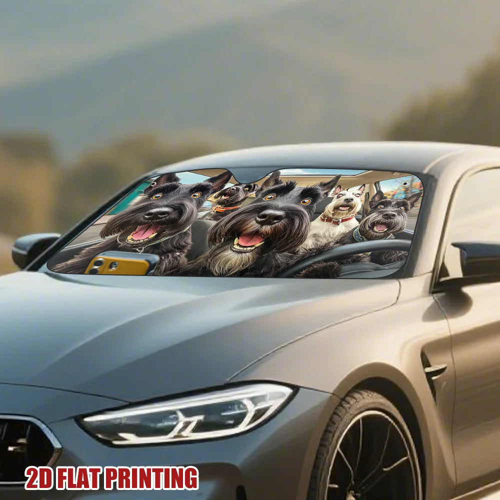 Scottish Terrier Car Sunshade – Funny 2D Print, Universal Fit Car Windshield Sunshade HIP
