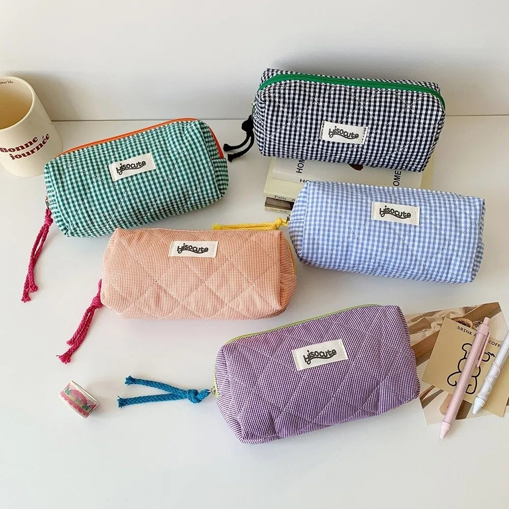 Large Capacity Checkered Pencil Case & Makeup Storage Bag Pencil Case HIP