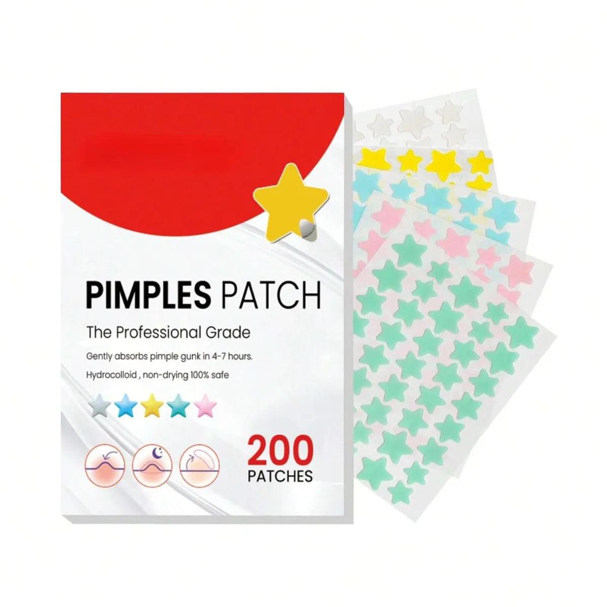 240pc Count Star Heart-Shaped Acne Patches Assorted Sizes Colors with Tea Tree Salicylic Acid & Mica Oil Alcohol-Free for All HIP 200pcs